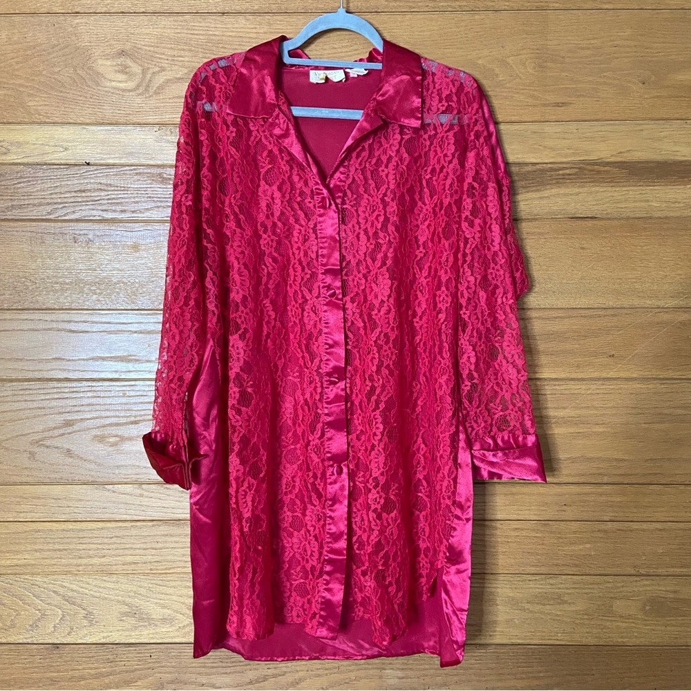 Vintage Victoria's Secret gold tag hot pink lace sleep shirt